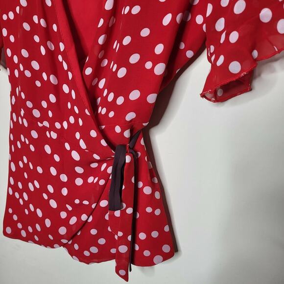 Lea & Viola Polka-Dot Wrap Blouse - Polka Dot - Red Multi - Picture 9 of 12